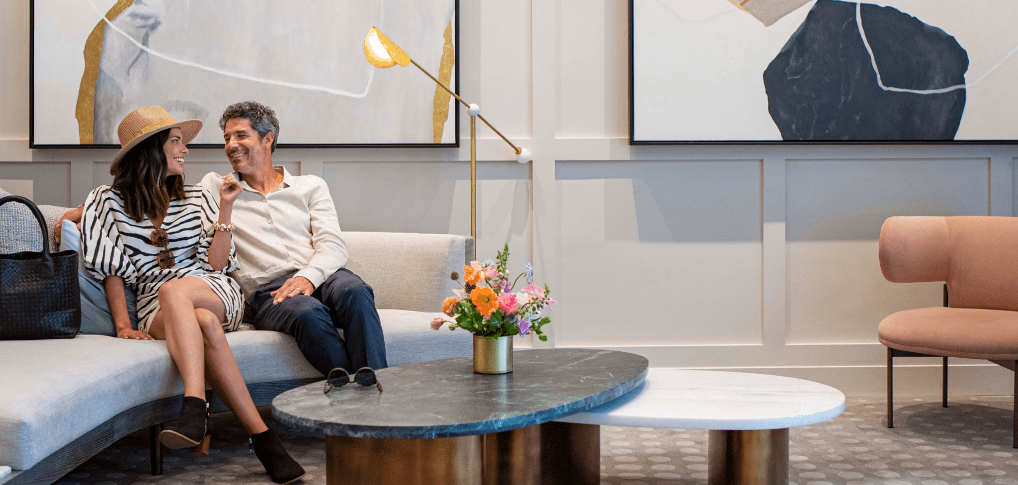 A couple sitting on a couch